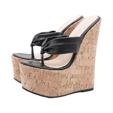 Imagem de Chinelo Feminino De Verão Com Salto Anabela Plataforma PU Peep Toe Sal