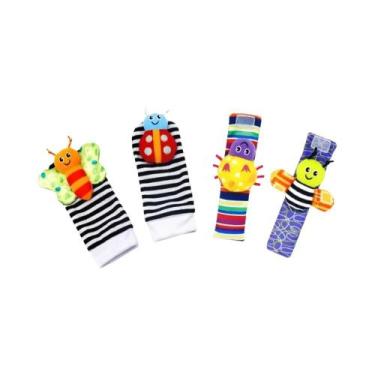 Imagem de Brinquedos Chocalho Para Bebês: Kit 4 Peças Com Meias De Animais E Cho