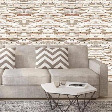 Imagem de Papel De Parede Pedras Tijolos Filetes Claro Adesivo Sala