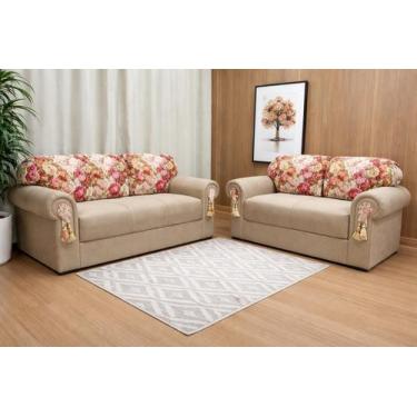Imagem de Jogo de sofá de 2 e 3 lugares Brasil Bege Floral - Multi Móveis