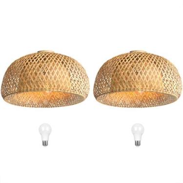Imagem de 2 Luminaria Bambu Plafon Artesanal Fibra Natural Nat66 + Led - Acienda