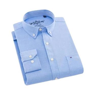 Imagem de Camisa Casual Masculina De Algodão Oxford Listrada De Manga Longa Com 