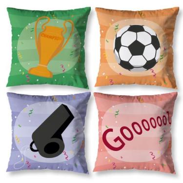 Imagem de Kit 4 Capas de Almofada Infantil Decorativa Futebol Menino Digital Kid