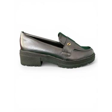 Imagem de Mocassim Dakota Feminino Salto Baixo Tratorado com Detalhe Metal, Pret