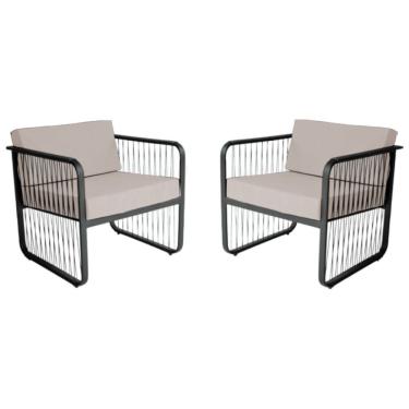 Imagem de Conjunto 2 Poltronas Área Externa Santiago Fibra Sintética Preto Branco Acesse Móveis