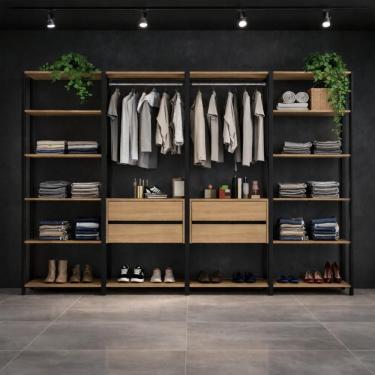 Imagem de Guarda-roupa Closet Modulado Texas 4 Gavetas 270cm Multimóveis Mp4787 Preto/madeirado