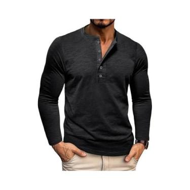 Imagem de Camiseta Masculina Slim Fit De Manga Longa Com Gola Henley, Respirável