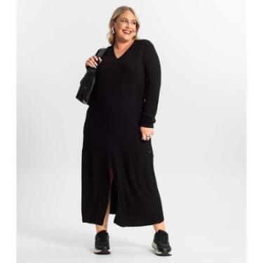 Imagem de Vestido Midi Plus Size Manga Longa Secret Glam Preto-Feminino