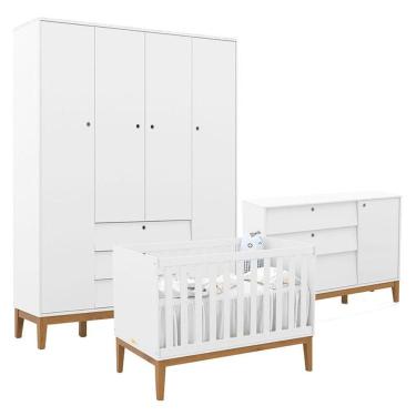 Imagem de Quarto de Bebê Unique 4 Portas 3 Gavetas em MDF 136cm Branco Soft Eco Wood Matic Móveis