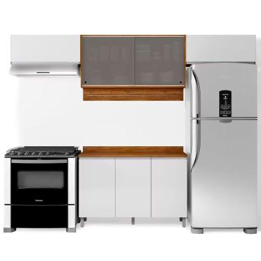 Imagem de Cozinha Completa Amazonita 7 Portas MDP e MDF 120.1cm Amadeirado com Tampo e Pés Moderno