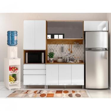 Imagem de Cozinha Completa Amazonita 8 Portas 3 Gavetas MDF 271cm Branco com Tampo MDP Estilo Con...