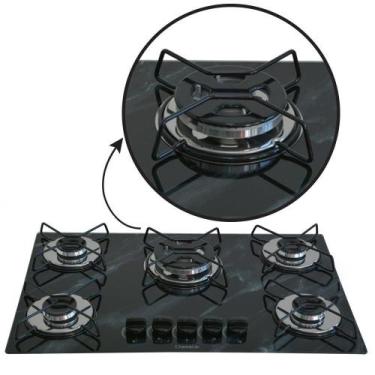 Imagem de Cooktop Gás 5 Bocas TRIPLA Chama 127v 220v Marmorizado Preto - CHAMALA
