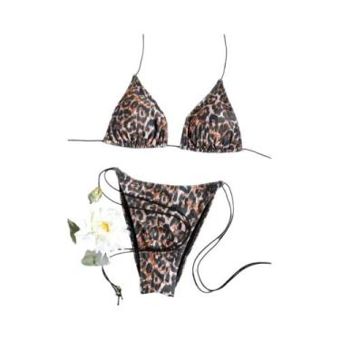 Imagem de Conjunto De Biquíni Sexy Com Estampa E Tiras Para Mulheres, Micro Triâ