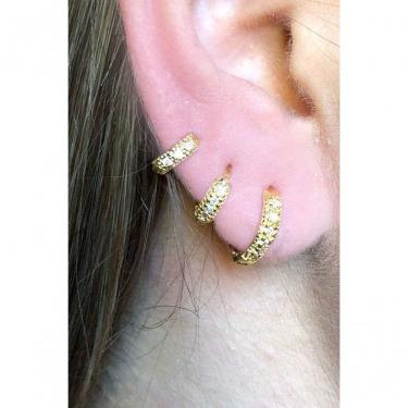 Imagem de Brinco de Argola Floratta Joias Trio de Argolinhas com Zirconia Banhado em Ouro 18k [F027] Pequeno Médio Grande Dourado