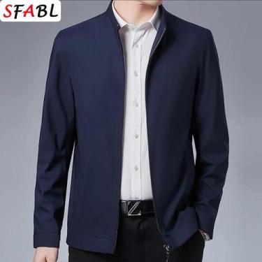 Imagem de Jaqueta Casual Masculina Slim Fit De Cor Sólida Com Zíper Completo Par