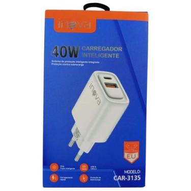 Imagem de Fonte de carregador 40w - 1 porta usb + 1 porta tipo-c - INOVA