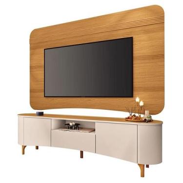 Imagem de Rack Bancada Elara Off White Cinamomo com Painel Armony Cinamomo - HB 