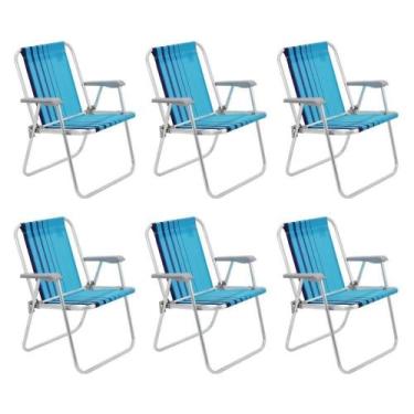 Imagem de Kit 6 Cadeira De Praia Camping Alumínio Azul Tramontina