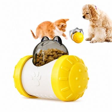 Imagem de Brinquedo Comedouro Lento Para Pets - Dispensador De Ração Atóxico E Resistente Para Cães E Gatos - Amarelo