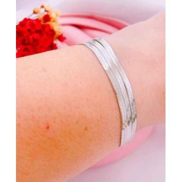 Imagem de Trio de pulseiras brilhantes em aço cirurgico - madame