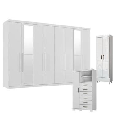 Imagem de Guarda Roupa Casal New Master 8 Portas 4 Gavetas com Espelho e Cômoda 