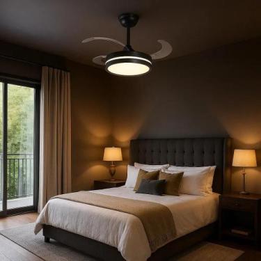 Imagem de Ventilador Teto Preto Retrátil LED 3 Cores C/Controle Remoto - LUXOR S
