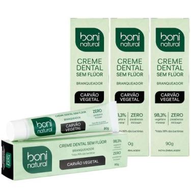 Imagem de Kit 4 Creme Dental Boni Natural Sem Fluor Carvao Vegetal Branqueador A