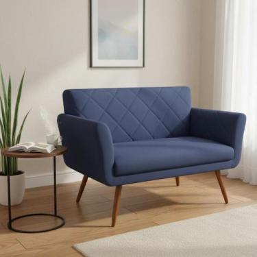 Imagem de Namoradeira Decorativa Sabrina Suede Azul Marinho Pés Madeira Ms Decor