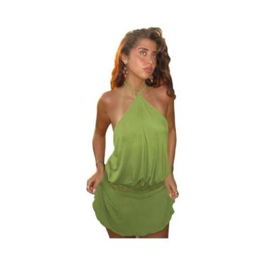 Imagem de Vestido Mini Feminino Halter Sem Costas Com Renda E Bandagem, Moda Ver