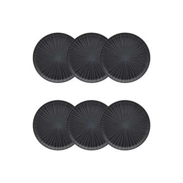 Imagem de Conjunto de Pratos de Sobremesa Flat Ônix 6 Peças em Cerâmica Acetinada Preto Oxford