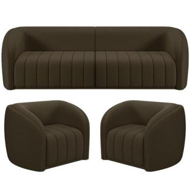 Imagem de Kit Sofá 05 Lugares Para Sala 332 cm com 02 Poltronas Lazio M03 Veludo