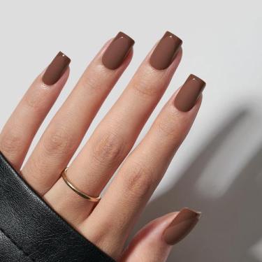 Imagem de Press on Nails Bartbox Short Square Dark Brown com acabamento fosco - 