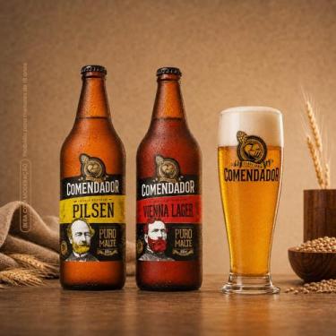 Imagem de Kit Cerveja Artesanal Pilsen + Vienna Lager Comendador 600ml + Copo Es
