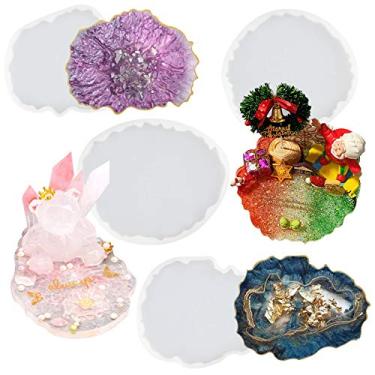 Imagem de Conjunto de moldes de silicone de resina de epóxi da Agate Coaster – Conjunto de fatias de geode irregulares, tapete de copo, suporte de telefone, joia fundida de polímero de argila com 4 unidades
