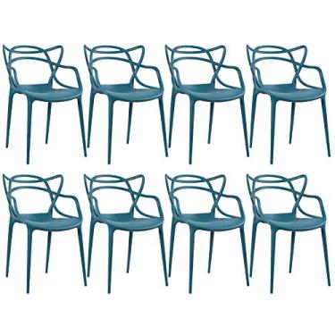 Imagem de Loft7, Conjunto Kit 8 Cadeiras Design Allegra Polipropileno Injetado Alta Densidade Empilhável Sala Cozinha Jantar Bar Jardim Varanda Turquesa