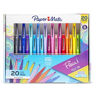 Imagem de Conjunto de 20 canetas de ponta de feltro Paper Mate Flair, ponta média 0,7, cores sortidas