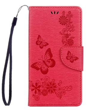 Imagem de CHAJIJIAO Capa ultrafina para Sony Xperia XZ Power Butterflies em relevo horizontal capa de couro com suporte e compartimentos para cartões, carteira e cordão (preto) (cor: magenta)