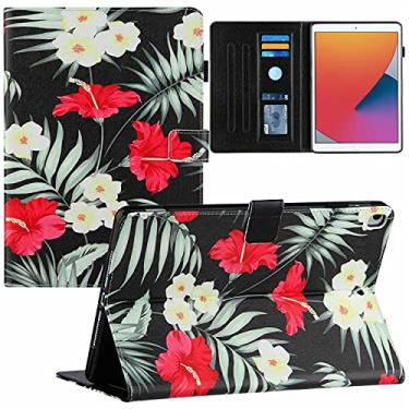 Imagem de KYJX Capa para tablet iPad 10,2 polegadas lançado em 2020/2019 (8ª geração/7ª geração), capa para tablet de couro PU com suporte fino de seda para iPad Air 3ª geração versão 2019 (flores pretas)
