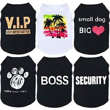 Imagem de Camiseta preta para cães para animais de estimação, roupas para cães pequenos, extrapequenos, médios e meninos; pacote com 6