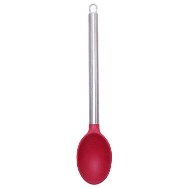Imagem de Colher De Silicone Inox Vermelha Utensílios Cozinha 6x33cm