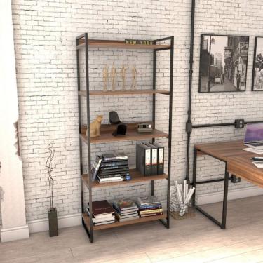 Imagem de Estante Multiuso 5 Prateleiras 187cmx80cm Industrial Kuadra Compace Nogal