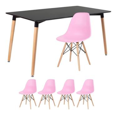 Imagem de KIT - Mesa de jantar retangular Eames 80 x 140 cm preto + 4 cadeiras Eiffel DSW
