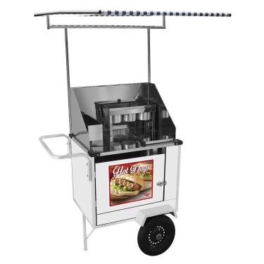 Imagem de Carrinho de Hot Dog Cefaz Simples Branco Pneumáticas e Toldo BS08P/T