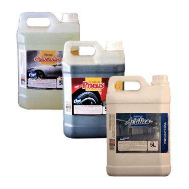 Imagem de Kit Acabamento, Renovador e Shampoo Limpeza de Veículos 5L