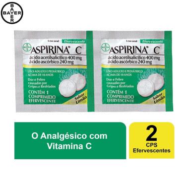 Imagem de Aspirina C Ácido Acetilsalicílico 400mg + Ácido Ascórbico 240mg 2 comprimidos 2 Comprimidos Efervescentes