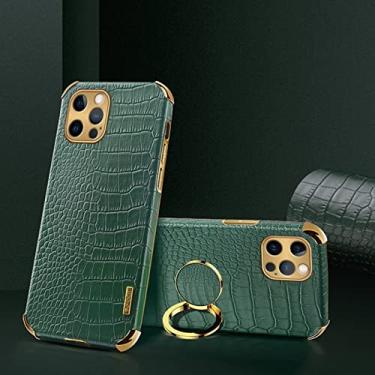 Imagem de Yepda Capa de Crocodilo Textura para iPhone 13 Pro Max Luxo Couro Capa Suporte de Anel de Rota??o de 360 Graus Anti Impacto com Prote??o de Camera protetora ¨¤ prova de choque 6.7 polegadas, Verde