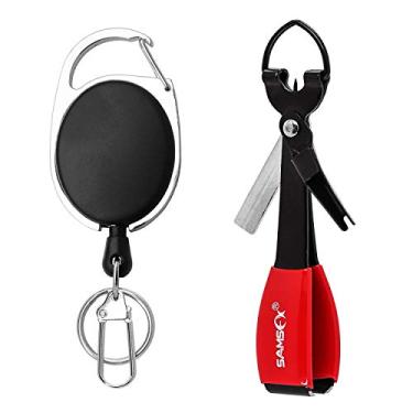 Imagem de SAMSFX Ferramenta de pesca de nó rápido para amarrar 9,5 cm tamanho grande 4 em 1 cortador de linha mono com combo retrátil Zinger, Oval Zinger & Black Knot Tool