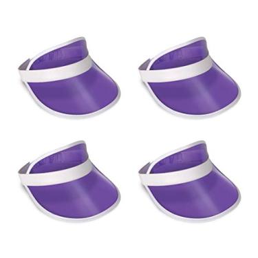 Imagem de Beistle 4 peças de bonés de plástico transparente com viseira de negociante artigos de festa e brindes, tamanho único, roxo/branco