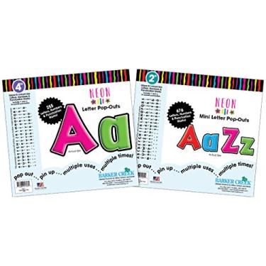 Imagem de Barker Creek Conjunto de letras pop-out, neon de 5 cm e 10 cm, inclui 255 letras de 10 cm e 676 de 5 cm, números e sinais de pontuação, letras multicoloridas, decoração de escritório, casa e escola