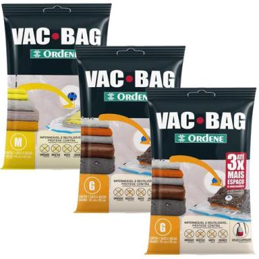Imagem de Kit 3 Saco Vacuo Vacbag Guardar Roupa Embalagem Grande Médio - Ordene
